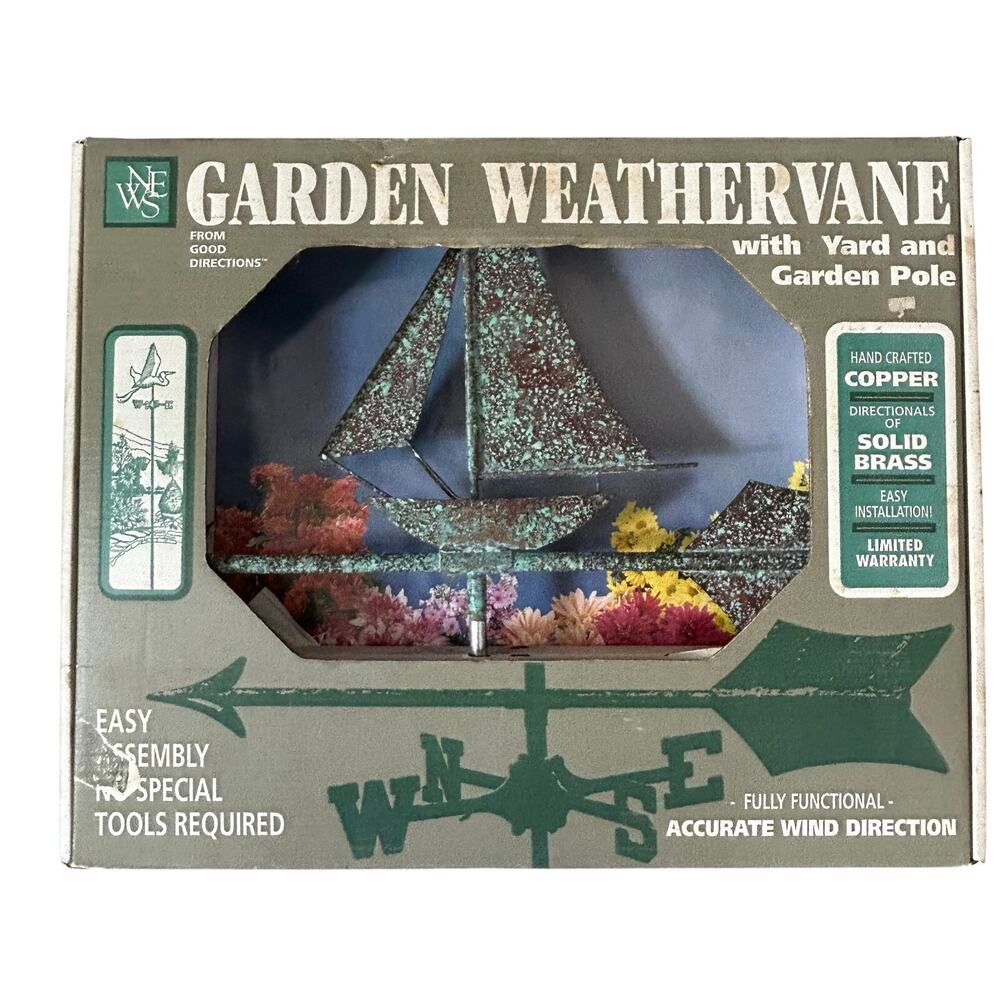 Vintage Good Directions Copper Sailboat Weathervane New in Box Perfect Patina